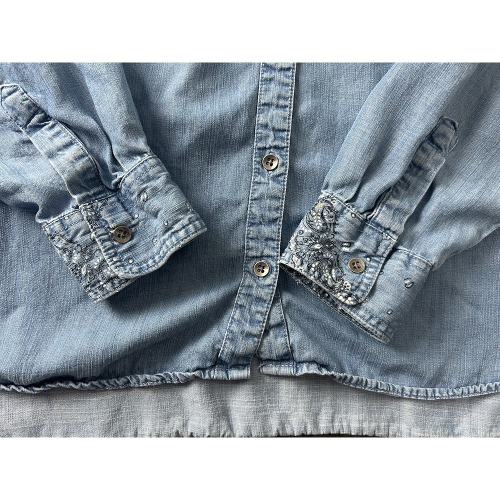 Style & Co Womens Blue Denim Button-Up Shirt Top Size L Roll-tab Sleeves - Picture 6 of 9